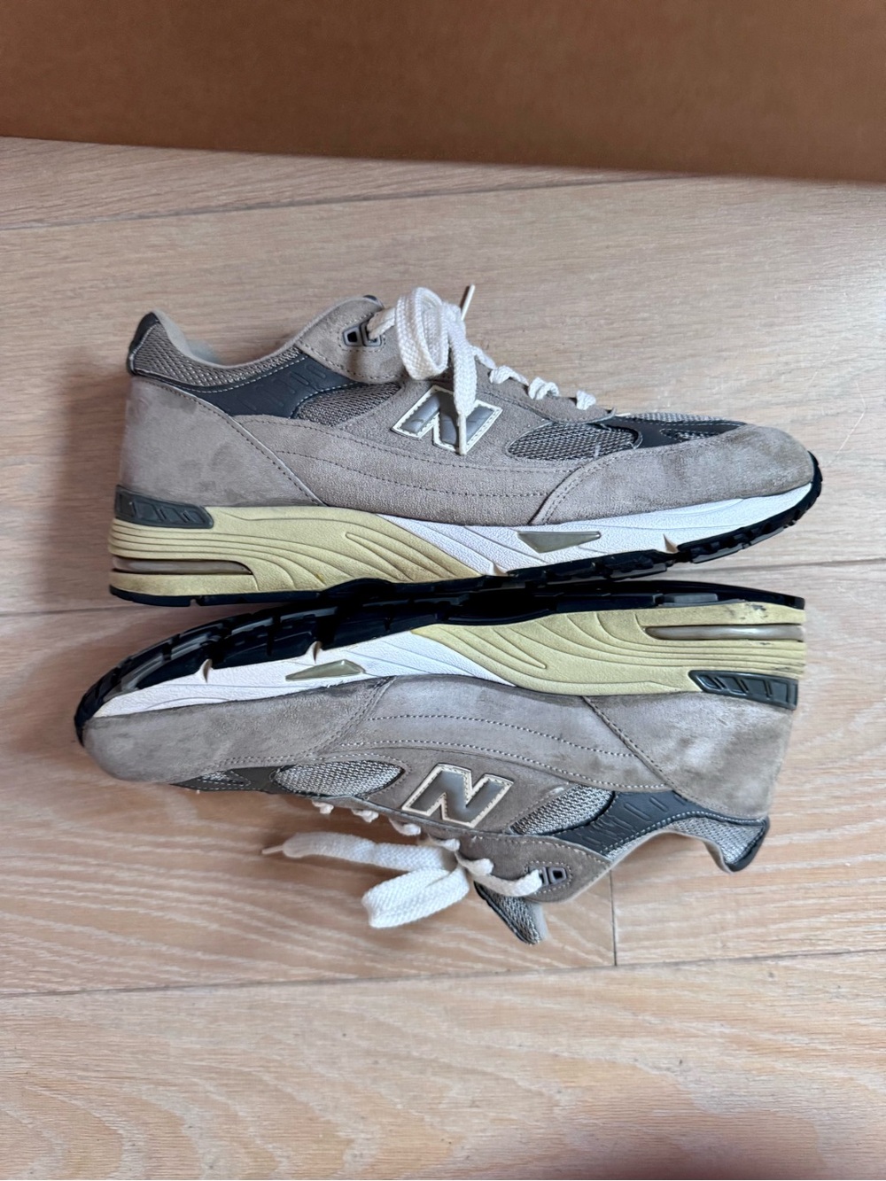 New Balance Gray 991 Suede Mesh Sneakers. Made in USA